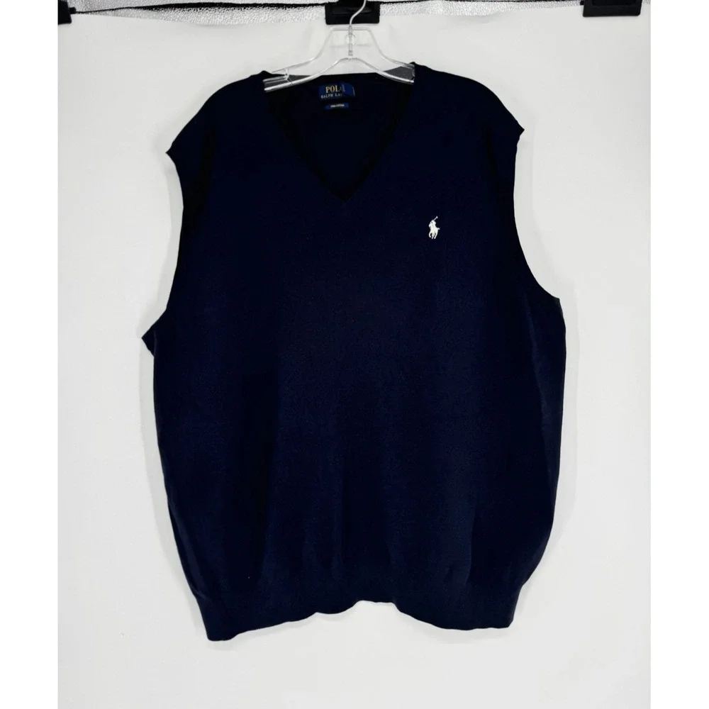 Polo Ralph Lauren Sweater Vest 3XL Big 3XB Navy Pima Cotton V Neck Sleeveless